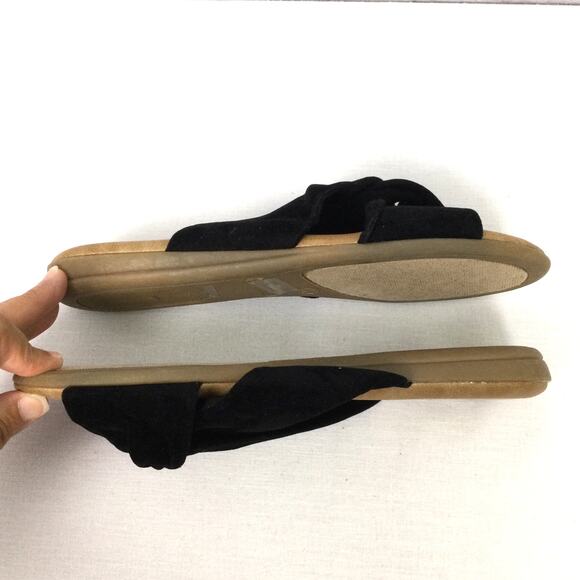 Lulus Faux Suede Twist Open Toe Cushioned Comfort Flat Black Slide Sandal 7.5 - Picture 8 of 9